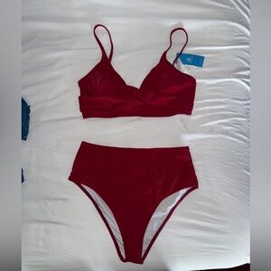 Cupshe Red Bikini Set with Bandeau Top